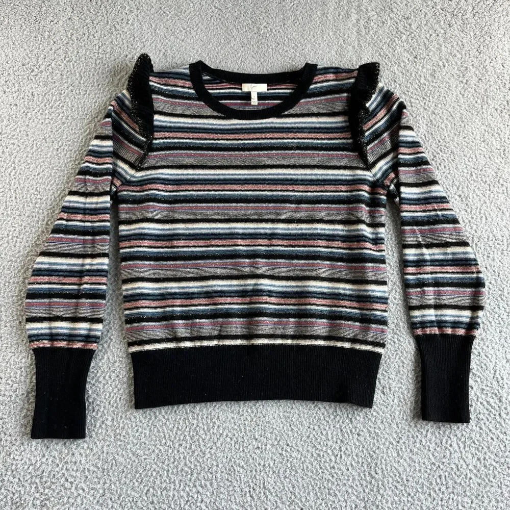 JOIE Sweater Womens Small Black Pink Blue Striped Wool Cashmere Cropped Designer